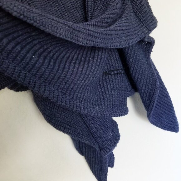 Free People Hooded Chunky Knit Oversized Poncho Ribbed Knit Pocket Navy Blue OS - Picture 13 of 16